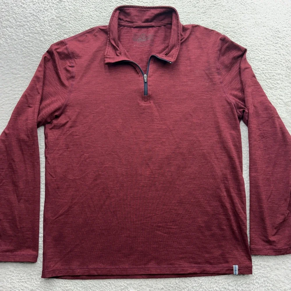 Marine Layer Sport Mens Burgundy Red Heathered Quarter Zip Pullover Small